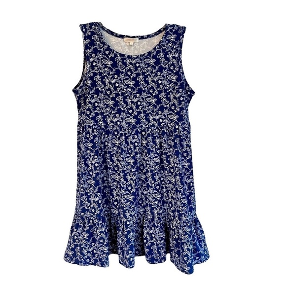 ULTRA FLIRT, WOMENS, NAVY BLUE WITH WHITE PRINT, SLEEVELESS, MINI DRESS. SIZE L - Picture 1 of 5